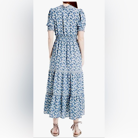 NWT Max Studio Ruffle Collar Print Tiered French Blue/Marigold Floral Maxi Dress - Picture 8 of 9